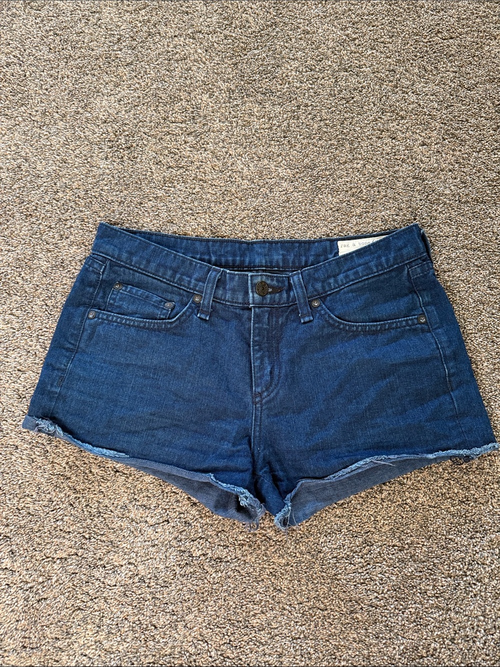rag & bone Deep Blue Denim Frayed Hem Shorts